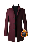 Autumn Winter Thick Warm Windproof Solid Color Stand Collar Coat, Classic Easy Retro Casual All-Match British Old Money Style Elegant Gentleman Jacket - Burgundy