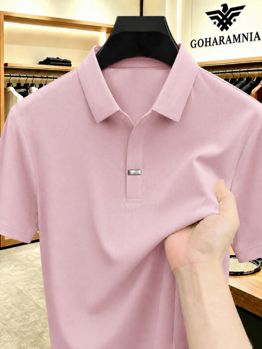 Men'S Luxury Notch Collar Polo Shirt, Thin Cool Wrinkle-Free Quick Dry Short Sleeve, Father'S Day Gift for Fishing Men'S Clothing - pink color