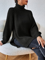Women's New Arrival Elegant Casual Versatile Vacation Commute Office Sisters Outing Shopping Y2K Daily Wear Autumn Winter Solid Color High Neck Lapel Raglan Long Sleeve Top Spring Slit Hem Sweater Party Outfit Birthday Top Commute Wear Casual Wear - Black