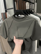 Men'S Spring Summer New Solid Stripe Cross Design Sense No Print Light Luxury Atmospheric Mid-Aged Men'S T-Shirt Short Sleeve Trendy Fashion Easy Style Fashionable Short T-Shirt Premium Comfortable Skin-Friendly Thin Cool Breathable Men'S Pure Offic - Pickle Yellow