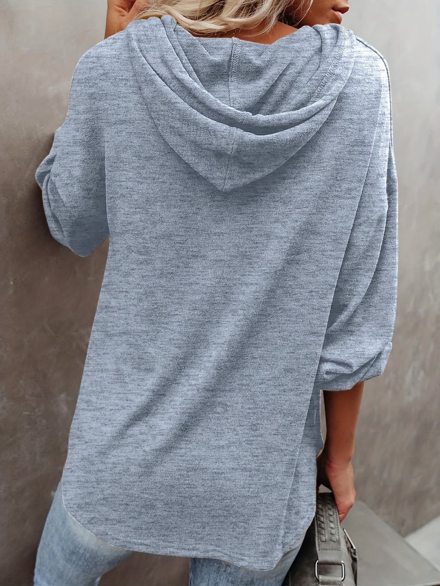 New Autumn/Winter Women's Fashion Hoodie, Casual Loose Pullover with Drawstring, Solid Color Long Sleeve, Relaxed Style Mid-Length Hooded Sweatshirt - Sky Blue