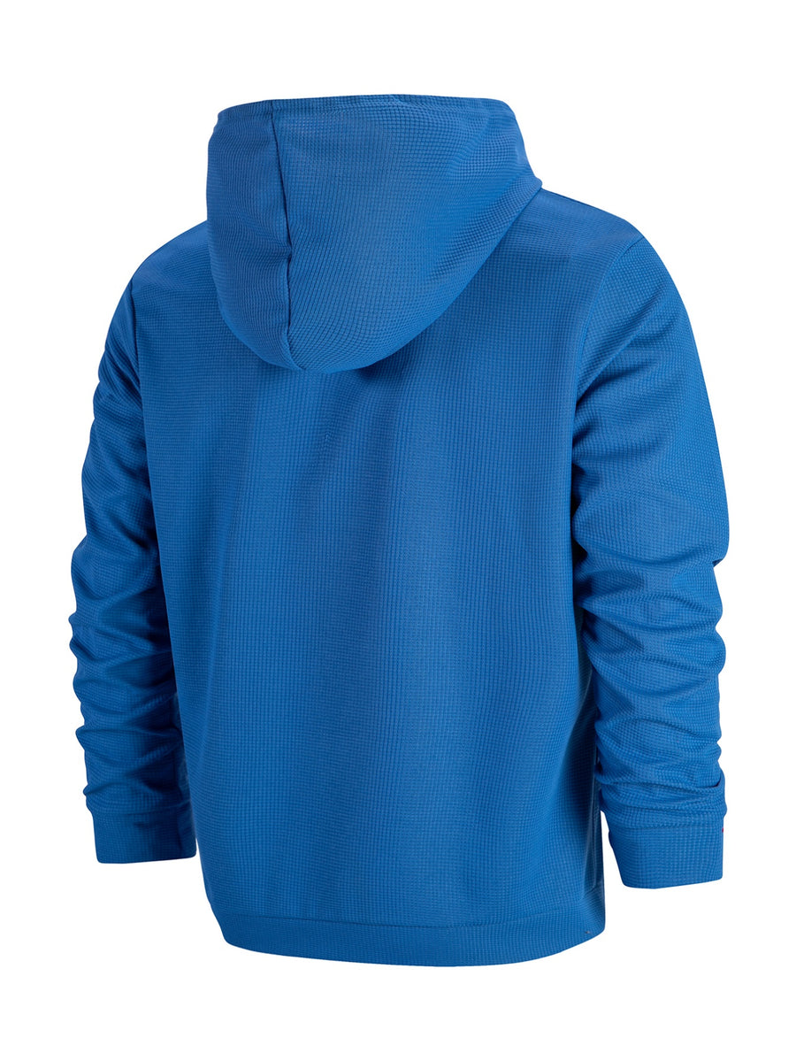 Men's Solid Color Waffle Knit Half-Zip - Lightweight Breathable Half-Zip Hoodie, Long Sleeve Casual Pullover Suitable for Streetwear, Travel, Spring & Autumn Layering, Waffle Texture - Royal Blue