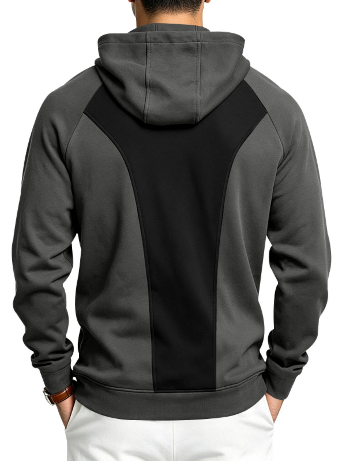 Men'S Spliced Half-Zip Pullover Hoodie, Loose Long Sleeve Sweatshirt, Outdoor Fitness Sports Casual Top for Autumn Winter - Iron Gray