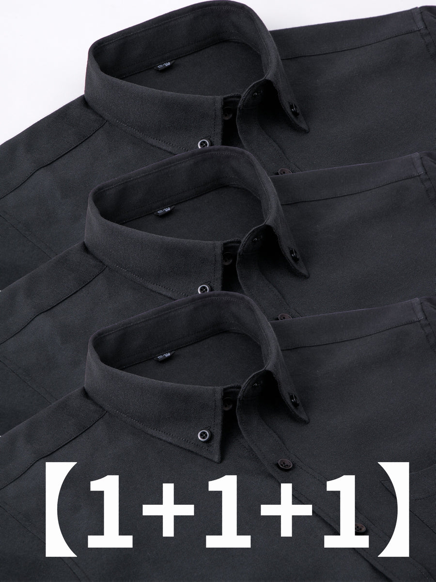 Three-pc Classic Men's Oxford Plain Color Shirts, Simple and Elegant Casual Long-Sleeve Shirts, Available in Multiple Colors for Easy Mix and Match - Black+Black+Black