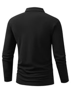 HC2-3493# Tree of Life Minimalist Fashion Pattern Print, 2025 Autumn And Winter New Long-Sleeved POLO Shirt, Color-Blocking Design, Fashionable And Advanced, Lapel Top, Comfortable And Breathable Fabric, Wrinkle-Resistant And Anti-Pilling - Black