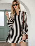 Women'S Friends Kasaya Striped Slit Neck Waist-Cinching Dress - Mixed colors