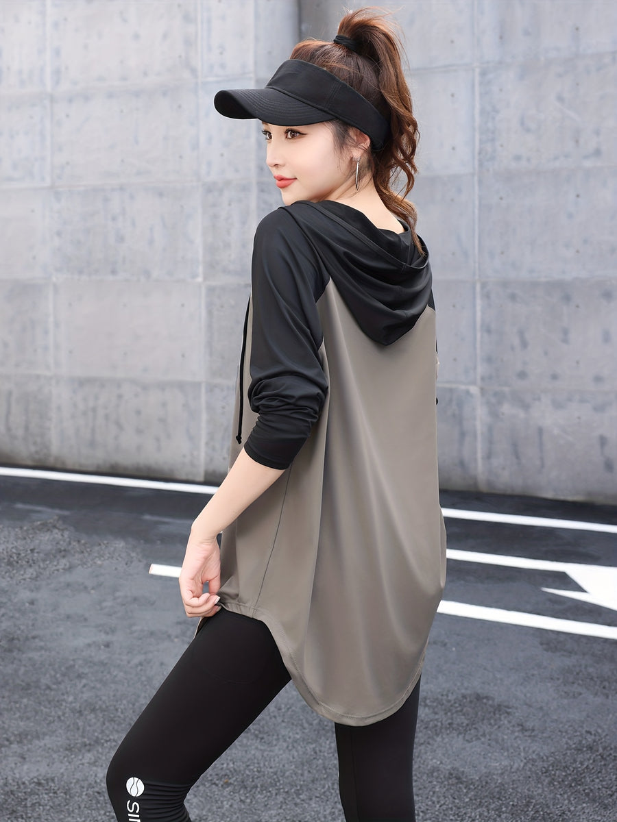 Plus Size - Plus Size - A Women'S Plus-Size Hoodie with a Color-Block Design, Loose Fit, Suitable for And Casual Wear, Stylish And Age-Reducing - Khaki