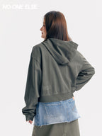 NO ONE ELSE Hooded Sweatshirt Jacket Women'S Spring Autumn Distressed Kangaroo Pocket Long Sleeve Baseball Top - Carbon Ink Gray