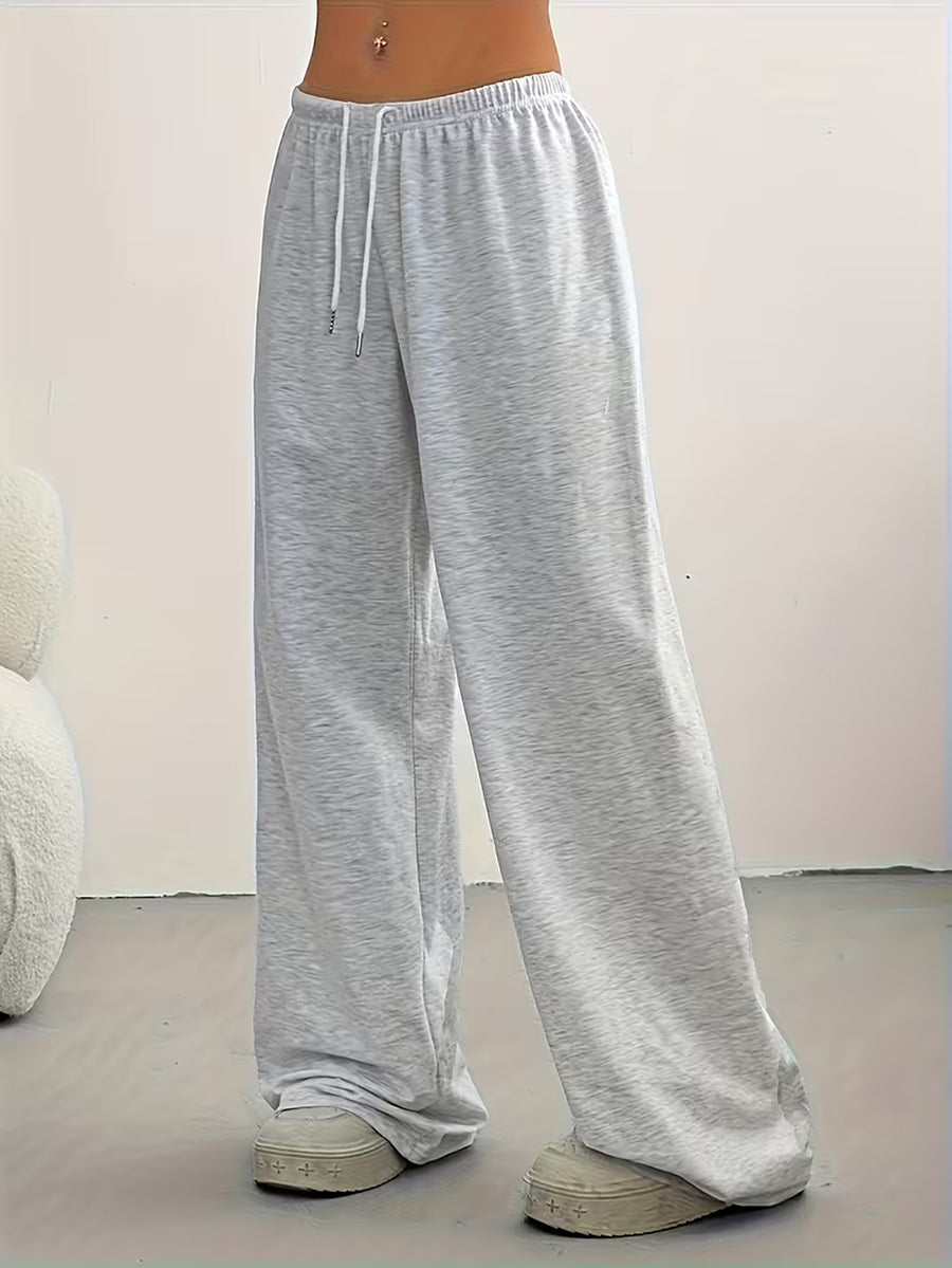 Drawstring Elastic Waist Wide Leg Sweatpants Women'S Loose Lazy Style Casual Versatile Long Pants - Light Grey
