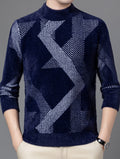 Autumn Winter Men'S Semi-High Neck Sweater, Geometric Diamond Thick Knitwear for Middle-Aged Casual Warm Base Layer - Shangqing
