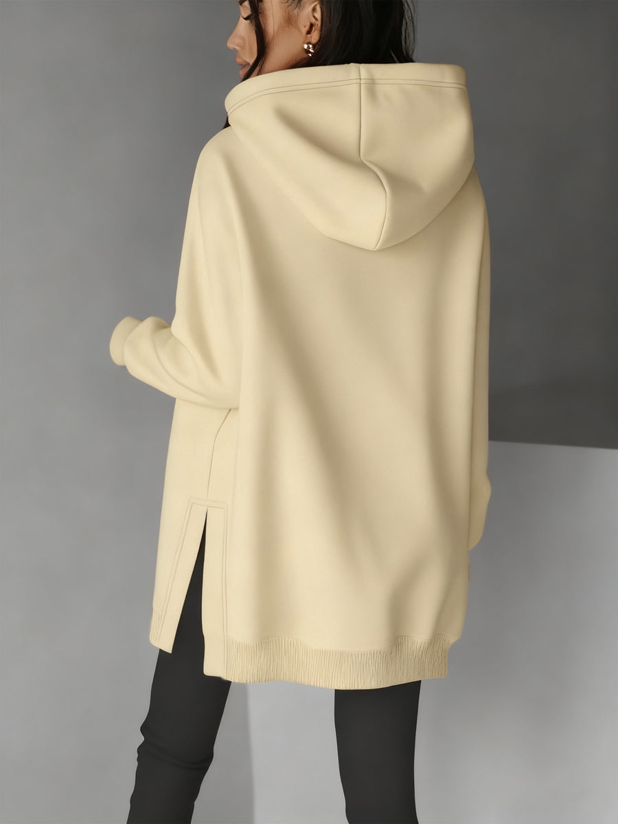 Women'S Stylish Hoodie with Side Slits And Drawstring for Autumn And Winter, Perfect for And Casual Wear, Featuring Cute Prints And a Comfortable Fit, Available in Multiple Colors - Apricot