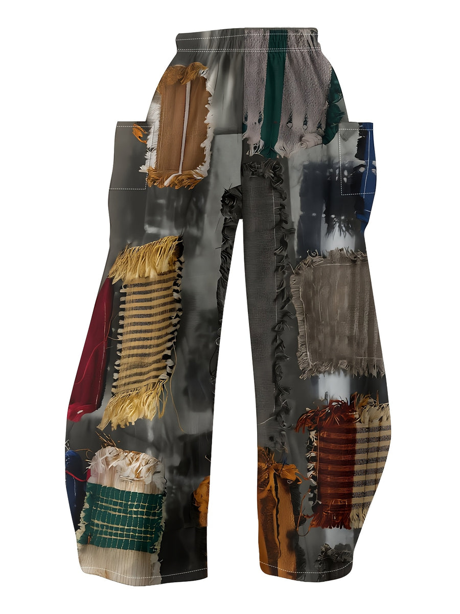 Digital Print Women'S Wide-Leg Pants: Cool And Breathable Lightweight Fabric, Soft Touch Smooth And Non-Pilling Design, Elastic Waistband Versatile Casual Style Spring And Summer Clothing - Multicolor