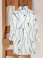 Elegant Women's Temperament Shirt Dress with Abstract Line Print, Flowy Loose-fit Shirt Dress, French-Style Relaxed Long-Sleeve Shirt Dress, Figure-Flattering Commuter Dress - Mixed colors
