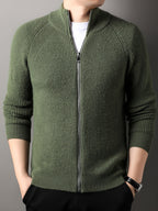 Autumn New Men'S, Solid Color Knit Cardigan, Zipper Style Trendy Comfortable, Outdoor Leisure All-Match - Green