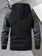 Men'S Trendy Spring Autumn Hooded Color-Block Jacket, Athletic Letter Print, Business Baseball Uniform Casual Hooded Jacket All-Match Top Two-Color Outerwear, Color-Block Jacket Shirt Hooded Coat - Black