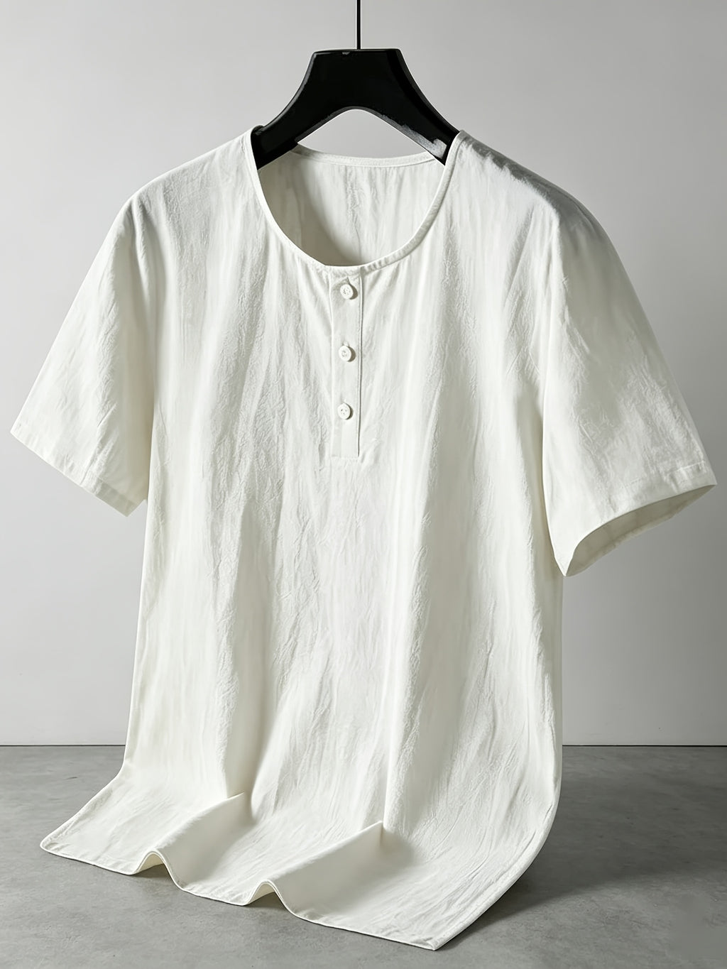 Men'S Summer -Linen Half-Zip Short Sleeve T-Shirt - White