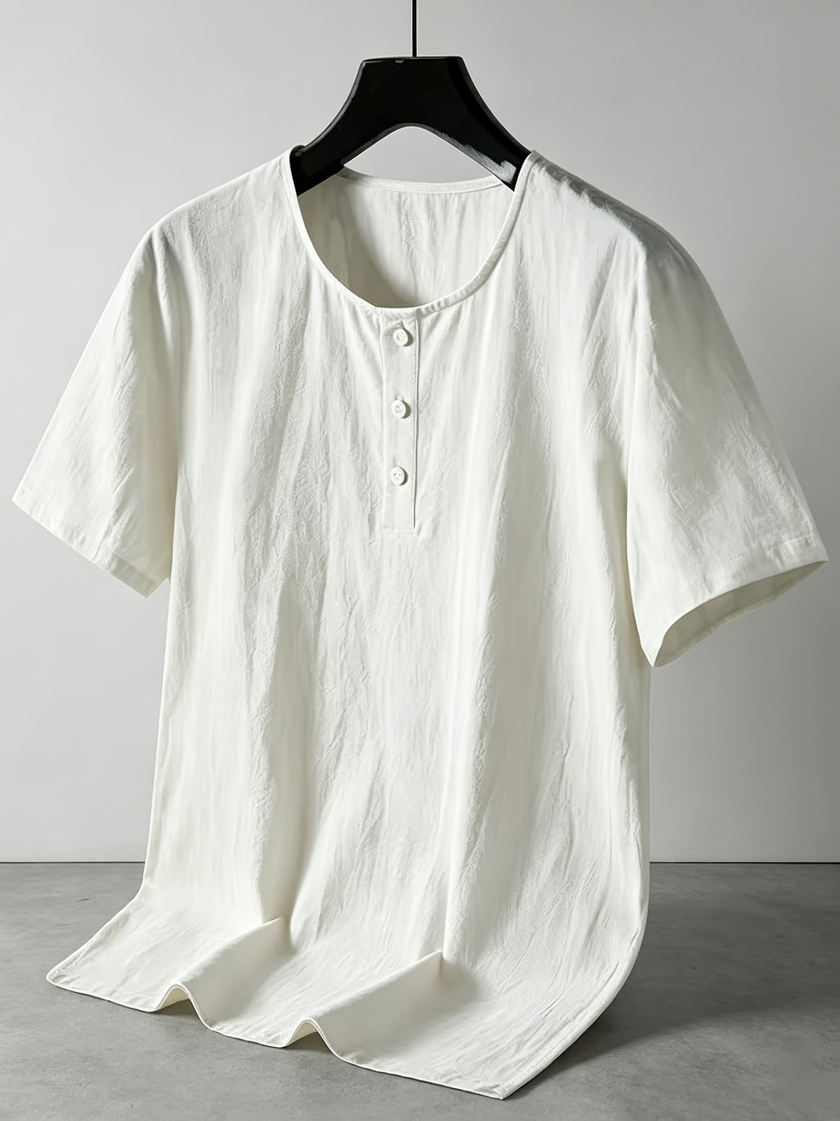 Men'S Summer -Linen Half-Zip Short Sleeve T-Shirt - White
