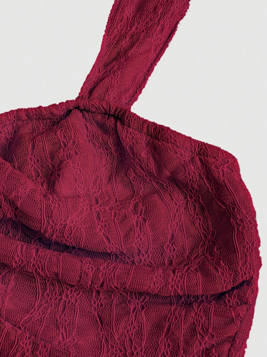 Women'S New Spring/Summer Wide-Strap Bow-Tie, Stretch Textured Fabric Top, Slim Fit, Sweet And Fashionable, Suitable for Dating, Daily Wear - Burgundy