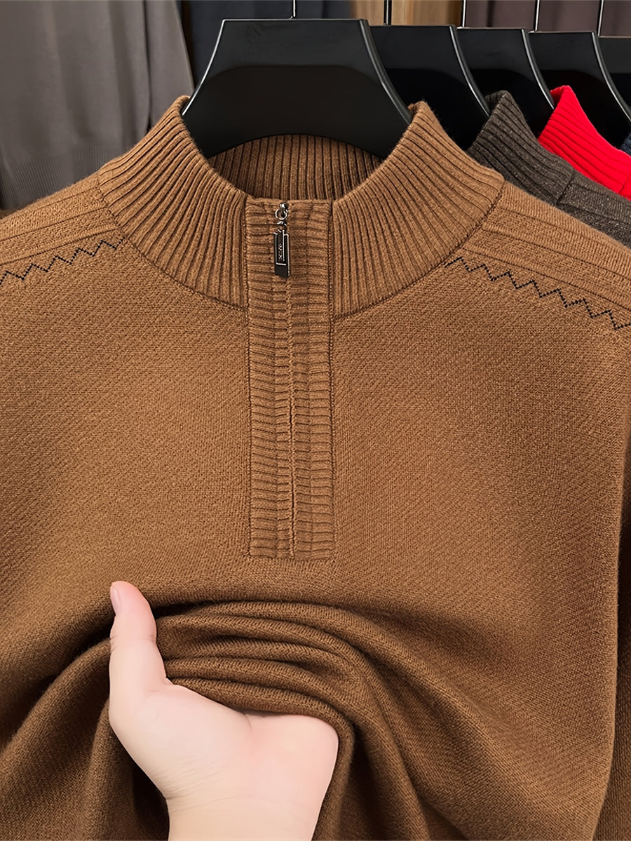 CHIOACE Autumn/Winter Special Offer Men'S Knitted Polo Shirt Half High Collar Zipper Design Soft And Comfortable Fabric Casual Style Loose Fit Suitable for Daily Casual Use - Yellow