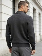 Men'S Business Light Luxury Style Lapel Honeycomb Texture Knit Polo Shirt, Soft Skin-Friendly Knit Fabric, 3D Honeycomb Texture Premium Texture, Slimming And Non-Tight, Long Sleeve Design Easy And Atmospheric Without Extra Logo - Dark Gray