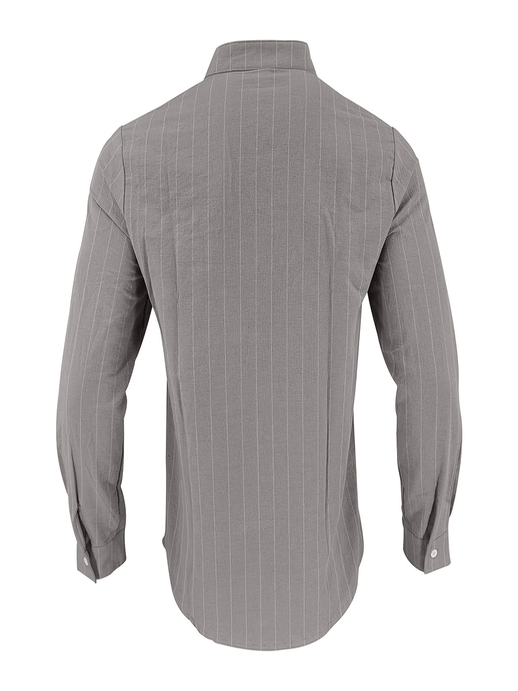 Men's Linen Long-Sleeve Striped Shirt for Spring, Autumn, and Summer, Suitable for Casual, Commuting, and Outings - Medium Grey