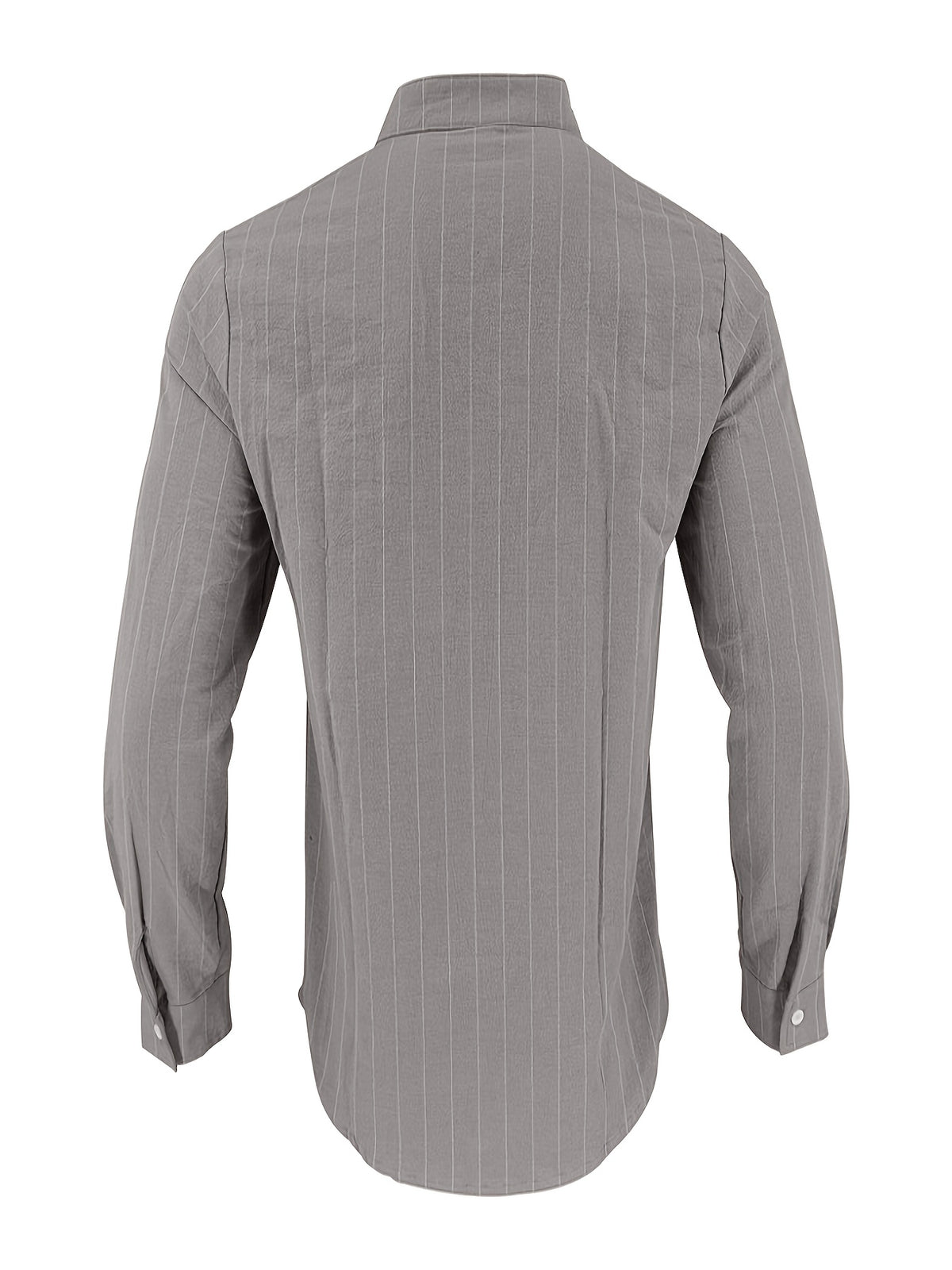 Men's Linen Long-Sleeve Striped Shirt for Spring, Autumn, and Summer, Suitable for Casual, Commuting, and Outings - Medium Grey
