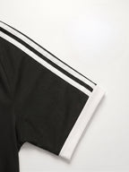 2pcs Set Women's Regular Size Short Sleeve Long Pants Outfit, Color-Blocked Comfortable Soft Casual Sportswear Set with Long Sweatpants and Short Sleeve Top - Black