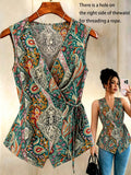 Women'S New Paisley Top, V-Neck Cross-Tie Sleeveless Slim Shirt, Fashion Casual Vest Suitable for Work, Vacation, Dating, Multi-Purpose Summer - Mixed Color 3