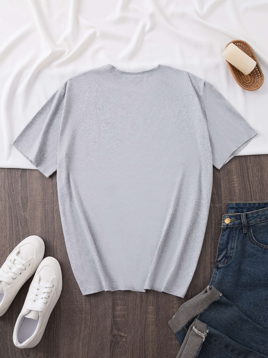 Women's Oversized Round Neck Short Sleeve T-Shirt - Blouse with - Letter Print (Suitable for Initial/ending Letters) - Loose Fit Casual & Elegant - Top - Machine Washable Comfortable Casual Attire for & Outfits - Light Grey