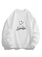 Men's Crew Neck Sweatshirt, Spring & Autumn Joyful Face Letter Print Pullover Top, Youth Loose Casual Versatile LongSleeve Base Shirt - White