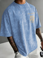 Men'S Distressed BALANCE Balance Print T-Shirt, Regular Casual Round Neck Short Sleeve, Minimalist Niche Trendy Top - Light Blue