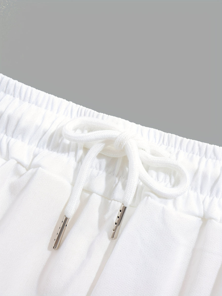 Summer Fashion Sticker Short Sleeve T-shirt and Shorts Two-piece Casual Sports Suit X4071 - White
