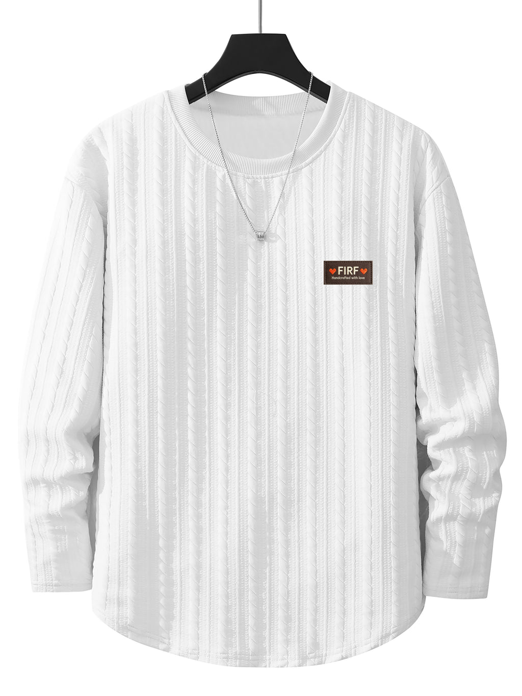 Men's Round Neck Fashionable Vintage Artistic Style Jacquard Knit Textured Fabric Autumn/Winter Long Sleeve Casual Outerwear Regular Fit Versatile Top for Dates, Gatherings, and Outings - White