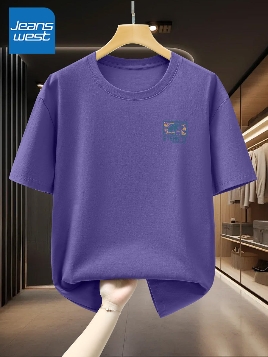 100% Men'S Summer Casual T-Shirt, Loose Fit - Purple