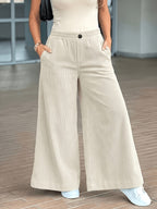 2026 Women's Corduroy Fashion Casual Wide-Leg Pants with Pockets, Elegant Loose Straight-Leg Trousers, High-Waist Flowy Wide-Leg Pants, Loose Fit Trousers - Apricot