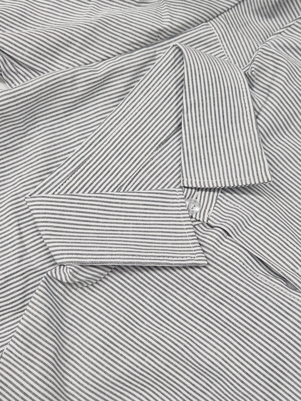 Summer Fashion New Fun Cartoon Healing Style Pocket Print Short Sleeve Thin Striped Lapel Casual Loose Shirt - Grey