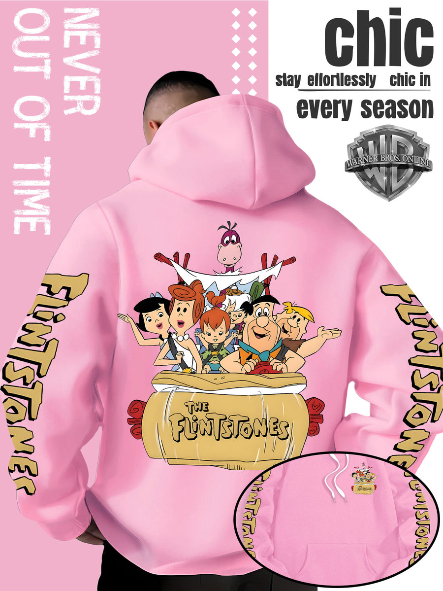 Men'S Hooded Sweatshirt, Cool American Retro Street Style, Classic Original Family Full Assembly Design, with Vintage Bold Font Decoration, Sleeve Theme Patterns, Machine Washable And Non-Deformable, Fall/Winter Skin-Friendly Warm Long Sleeve Top - Pink Color