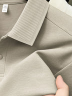 Men'S Lapel Long Sleeve Polo Shirt, 2-Button Design, Ribbed Polo Collar, Suitable for Commute And Casual Wear, Can Be Worn Inside Or Outside - Apricot