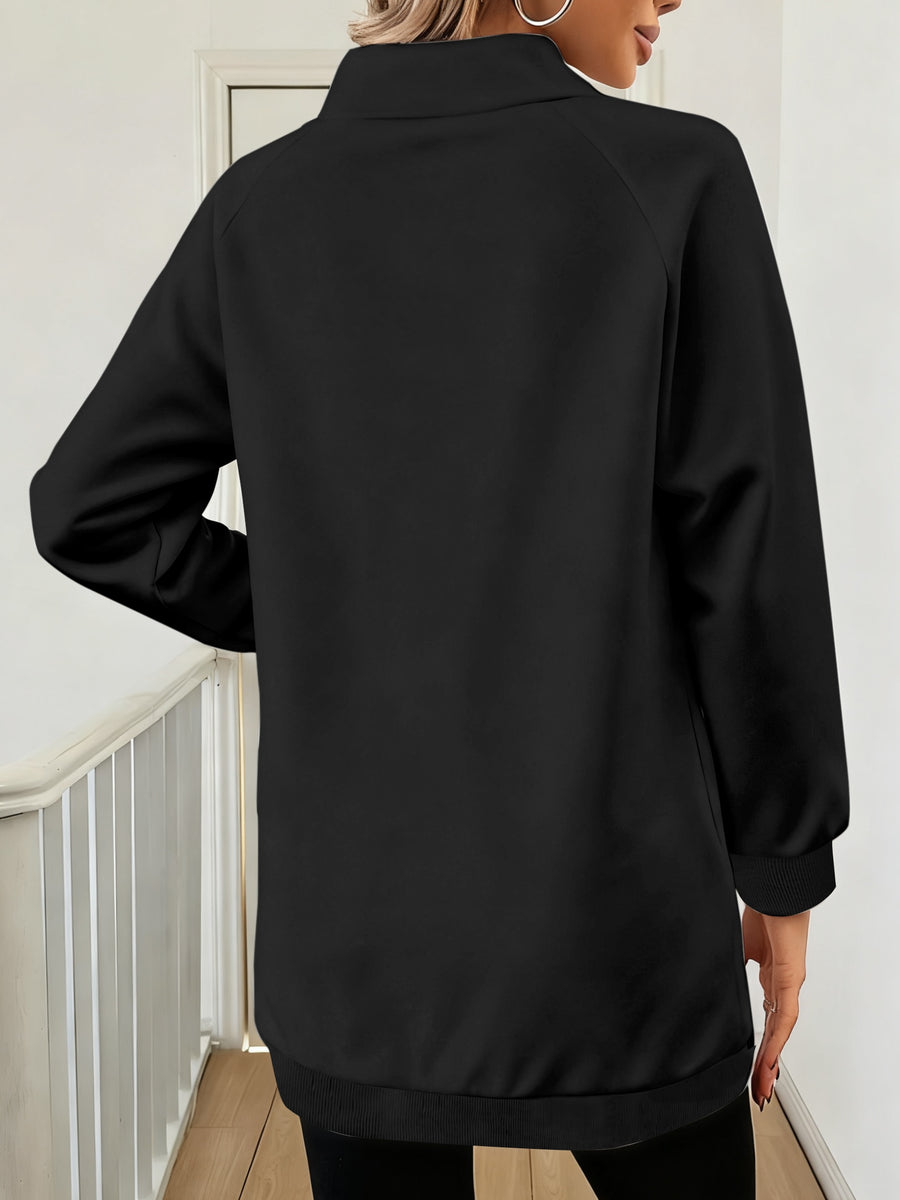 Women's Fashion High-Neck Sweatshirt - Black