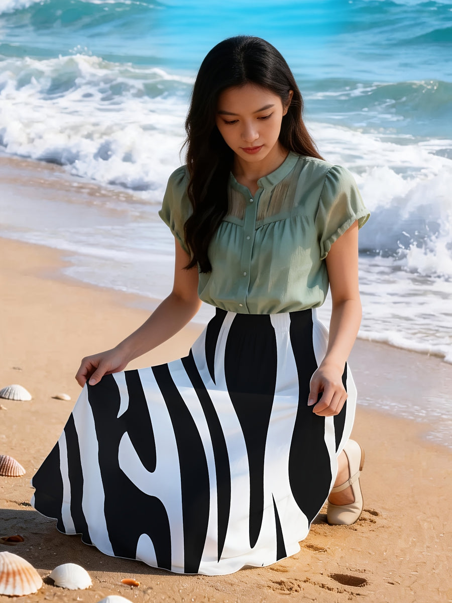 New Spring/Summer/Autumn Women's Non-Stretch Skirt with Digital Print, Fashionable Summer Wear, Elastic Waistband with 15cm Stretch for a Highly Inclusive Fit - BSQFA22