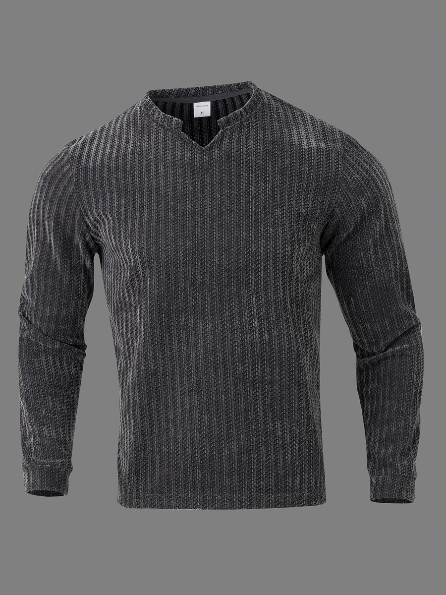 Men's New Fashion Casual V-Neck Long Sleeve Henley Shirt | High-Quality Men's Autumn/Winter Warm Sports Sweater | Perfect Christmas Gift for Boyfriend or Husband | Two-Tone Houndstooth Pattern Design | Thick and Warm | Ideal for Daily Casual - Dark Gray