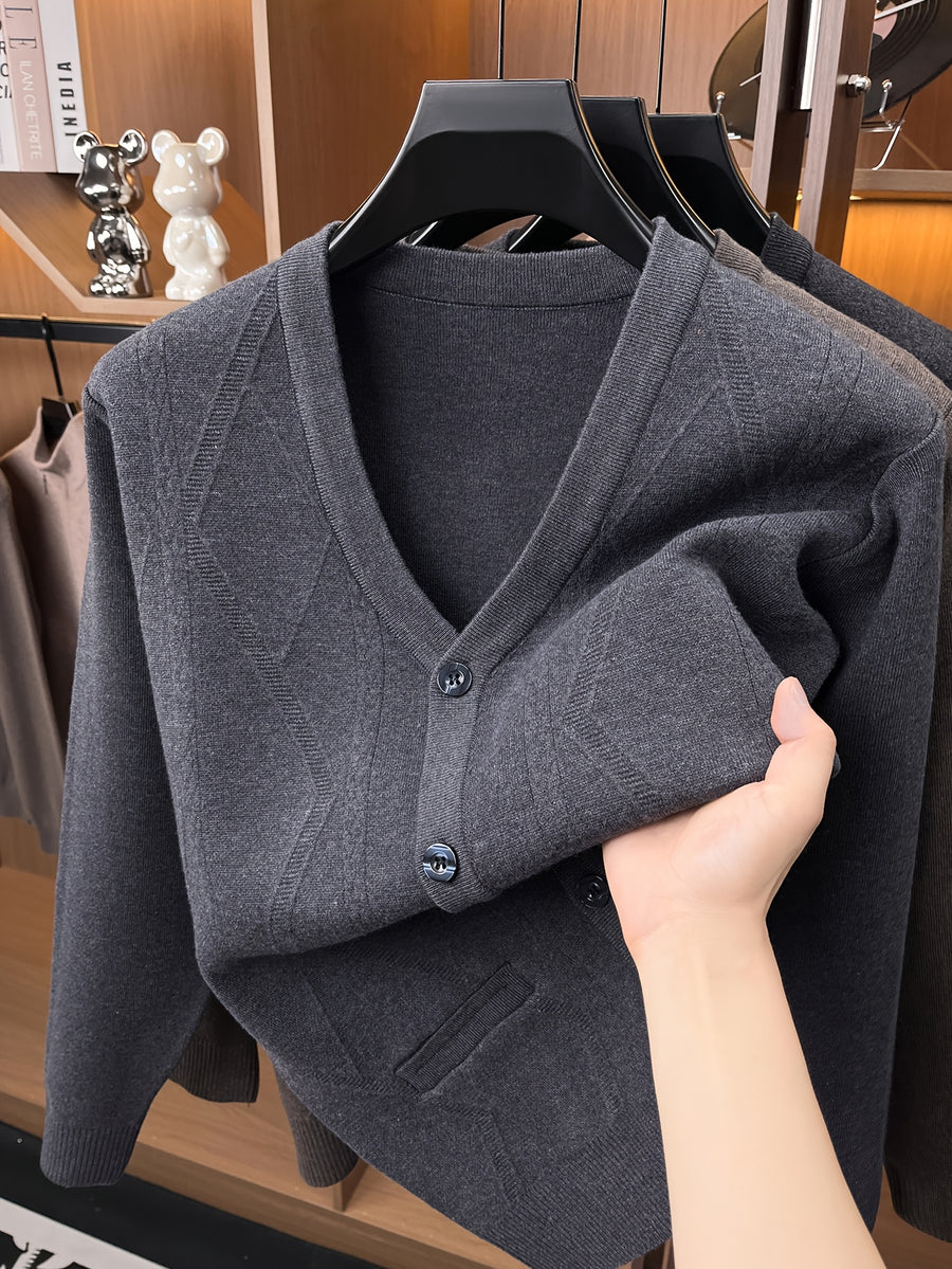 Men'S Knit Warm New Cardigan Jacket - Medium Gray