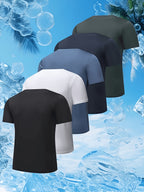 5pcs Men's Quick-Dry Sports T-Shirts - Breathable Moisture-Wicking Crew Neck Short Sleeves, Multiple Colors, Suitable for Gym and Summer Activities, Fitness Apparel - Mixed Color 3