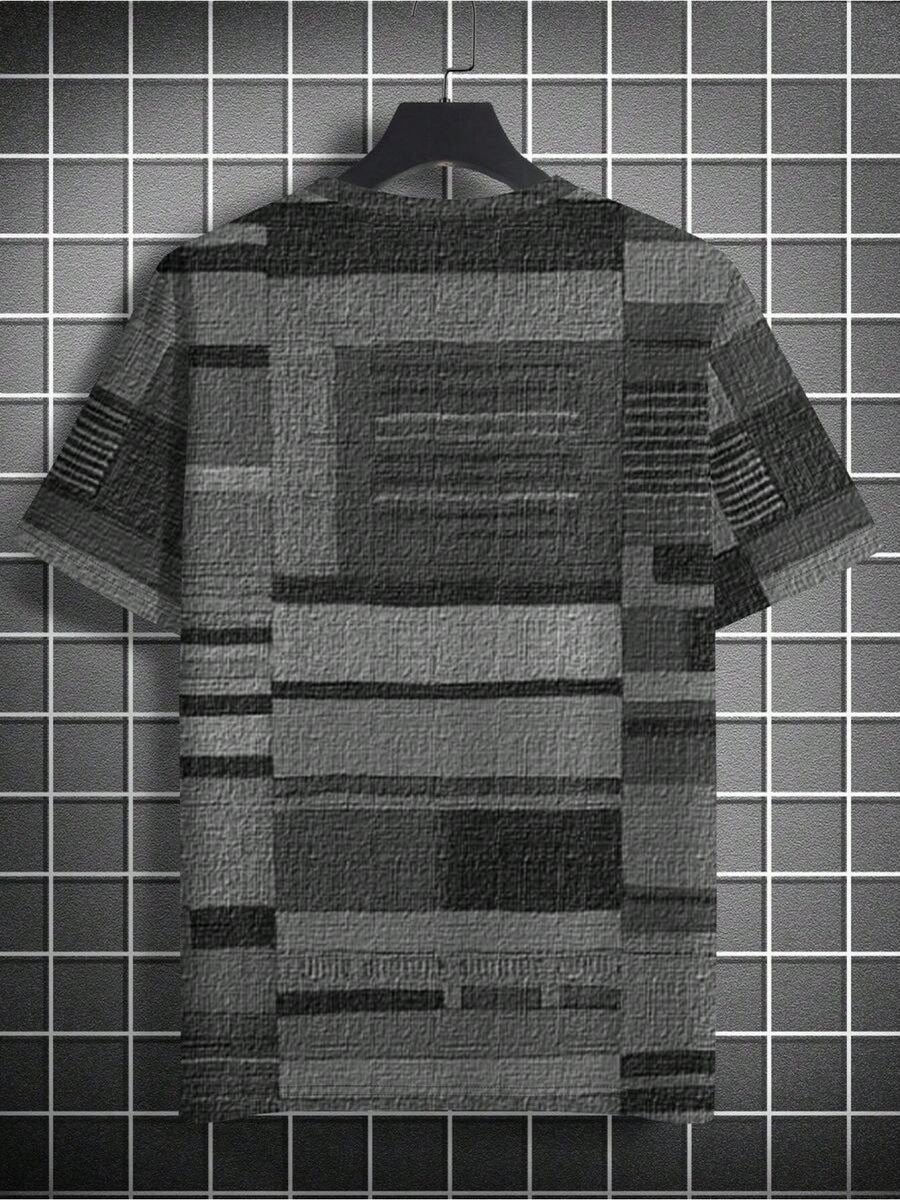 Men's Patchwork Print T-Shirt - Short Sleeve Crew Neck Casual Shirt with Multi-Color Suitable for Casual Attire, Machine Washable, Non- Regular Fit Suitable for Body Types, Modern Patchwork - Multicolor A