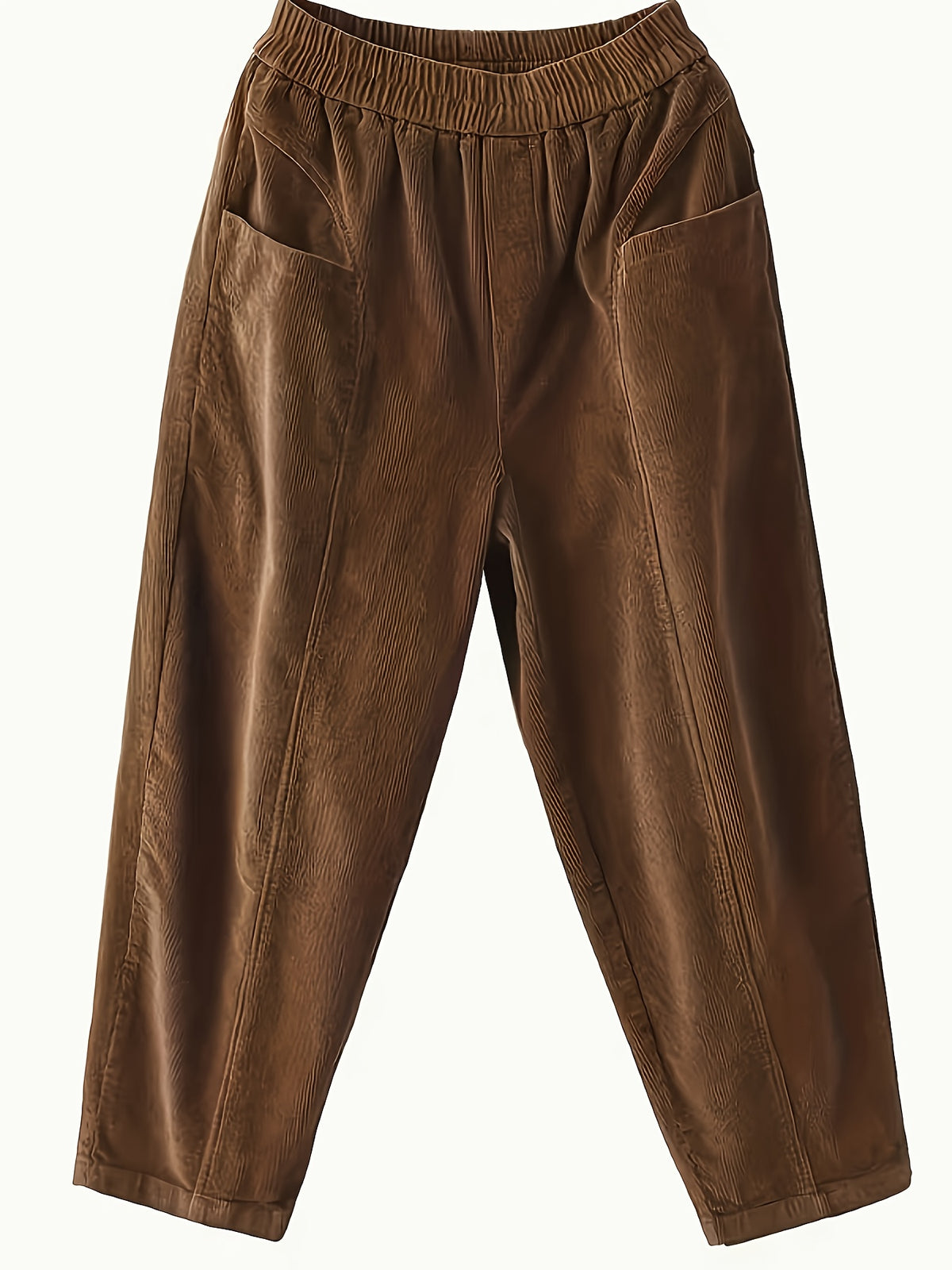 Plus Size - Plus Size - Women'S Elegant Wide-Leg Corduroy Harem Pants - Tapered Design with Pockets, All-Season Corduroy Trousers, Suitable for Casual And Formal Occasions - Coffee Color