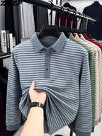 ZBZP Spring Autumn New Men'S Long Sleeve Polo Shirt Lapel Pullover Shirt Easy Business Casual High-End Breathable Long Sleeve T-Shirt Men'S Wear YF - Blue