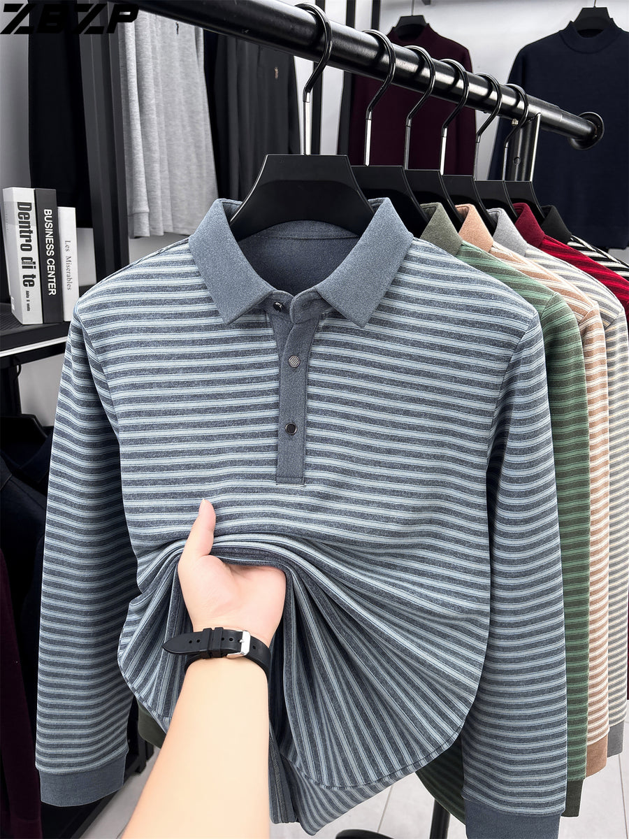ZBZP Spring Autumn New Men'S Long Sleeve Polo Shirt Lapel Pullover Shirt Easy Business Casual High-End Breathable Long Sleeve T-Shirt Men'S Wear YF - Blue
