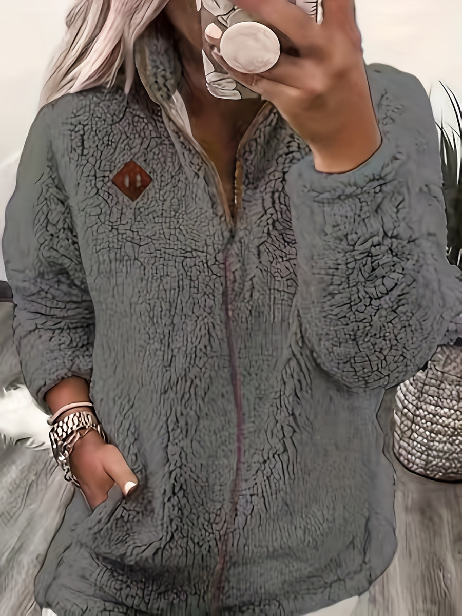 Women'S Faux Small Stand Collar Thick Jacket Coat - Dark Gray