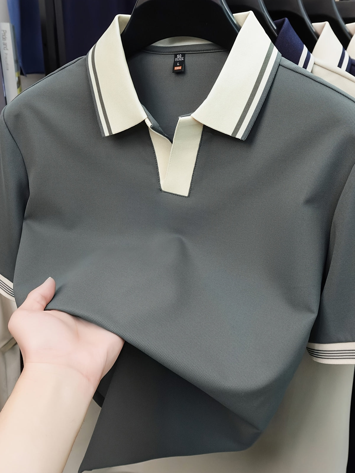 New Summer V-Neck Buttonless Lapel High-Stretch Short-Sleeve Men's T-Shirt, Fashionable Casual Sport Quick-Dry Men's Shirt, Skin-Friendly and Cool, Y Smooth Breathable Men's Top TX16215 - Dark Gray