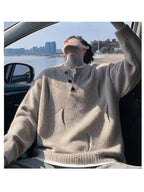 Men's Knitted Sweater, Warm Autumn/Winter, Trendy Jacquard Stand-Up Collar, Comfortable, Warm, and Versatile Knitwear, Casual Men's Apparel - Khaki
